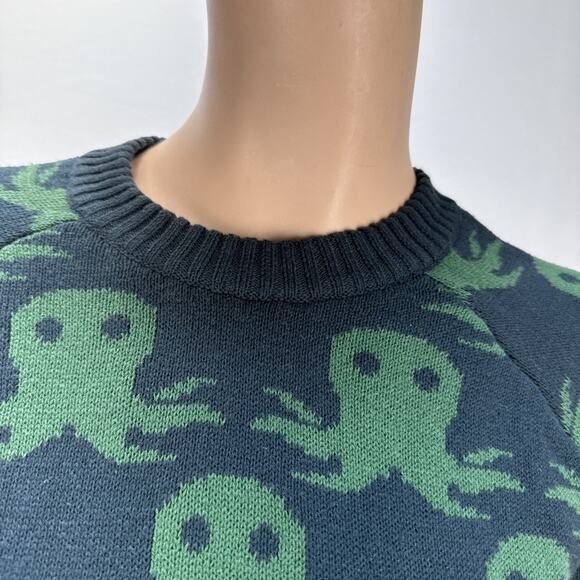 ModCloth Womens Octopus Pullover Sweater Size M Deep Green Cotton All Over Print - Picture 2 of 7